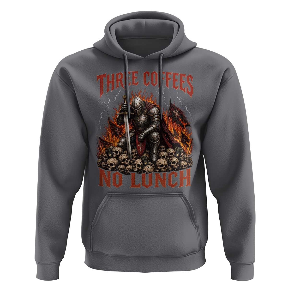 Three Coffees No Lunch Hoodie Funny Medieval Knight Coffee Lover