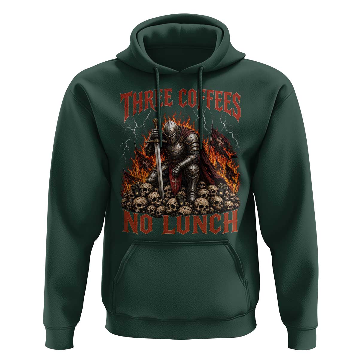 Three Coffees No Lunch Hoodie Funny Medieval Knight Coffee Lover