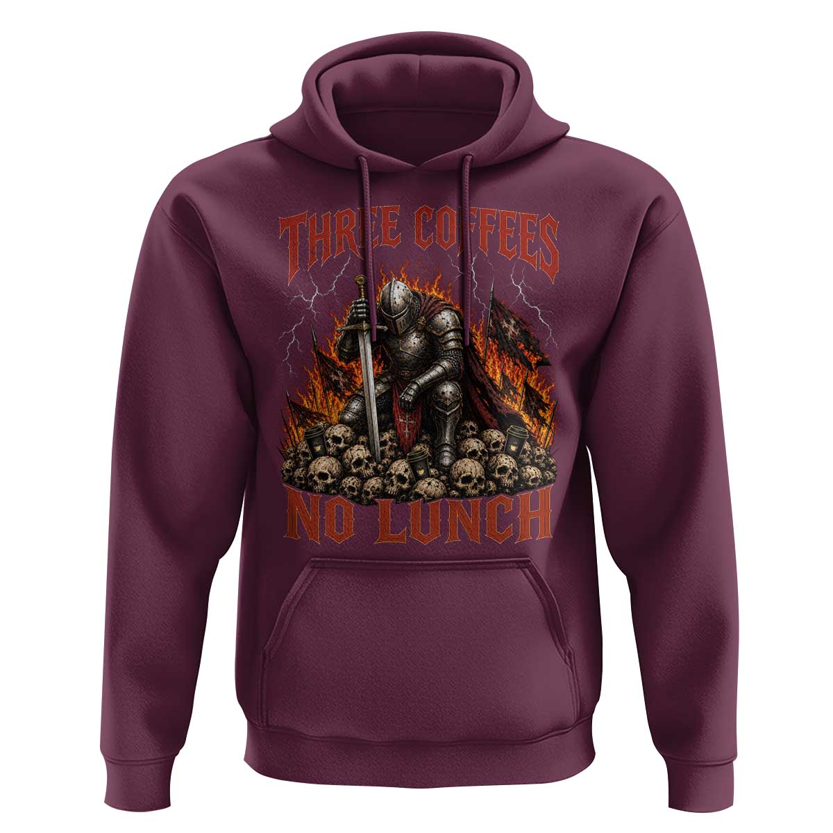 Three Coffees No Lunch Hoodie Funny Medieval Knight Coffee Lover