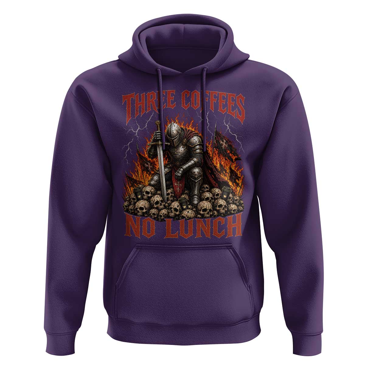 Three Coffees No Lunch Hoodie Funny Medieval Knight Coffee Lover