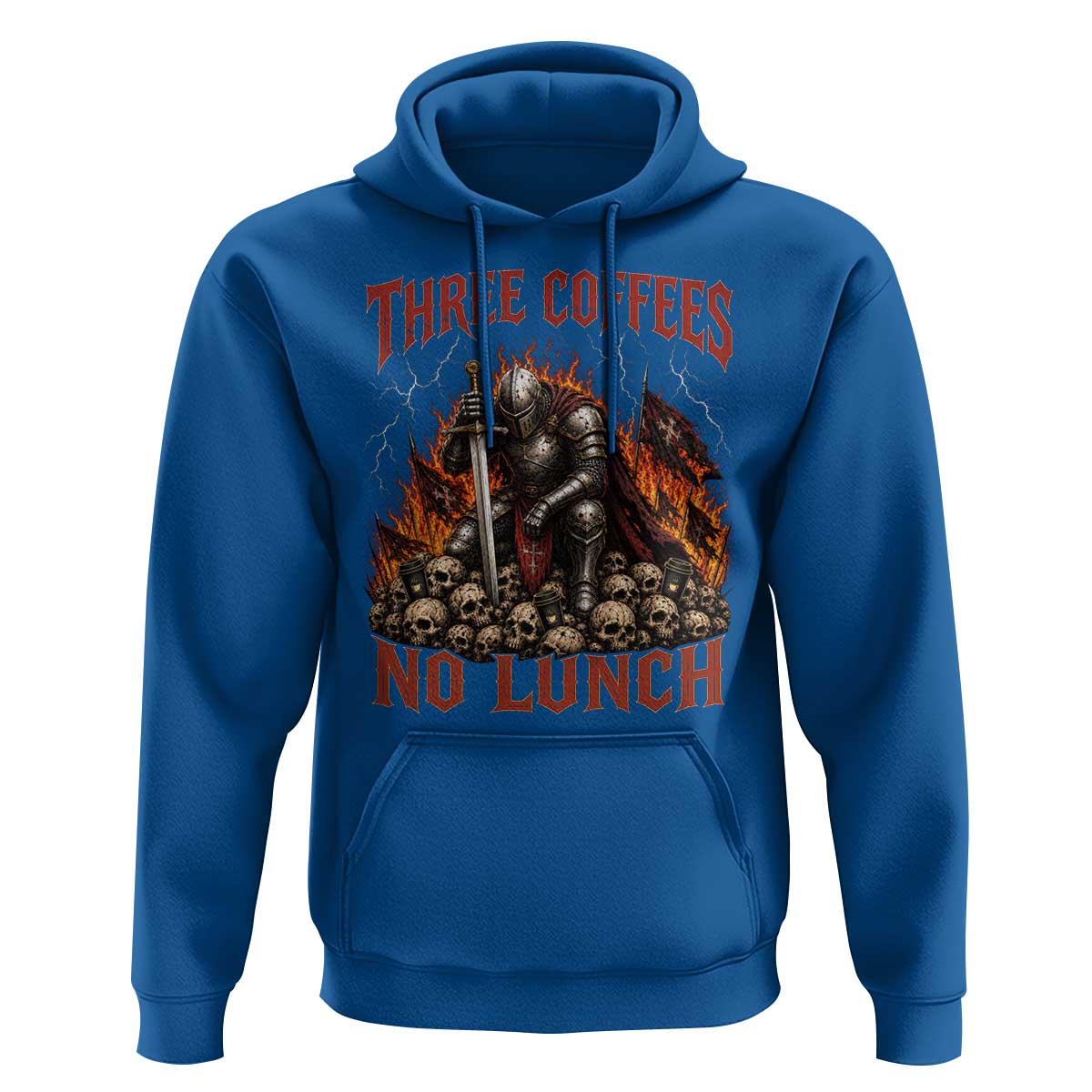 Three Coffees No Lunch Hoodie Funny Medieval Knight Coffee Lover