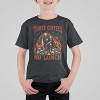 Three Coffees No Lunch T Shirt For Kid Funny Medieval Knight Coffee Lover
