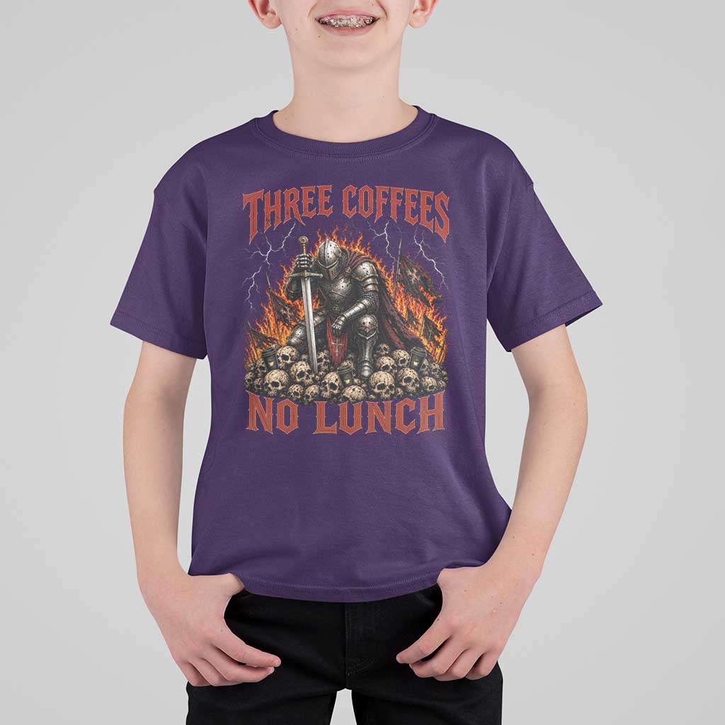 Three Coffees No Lunch T Shirt For Kid Funny Medieval Knight Coffee Lover