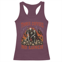 Three Coffees No Lunch Racerback Tank Top Funny Medieval Knight Coffee Lover