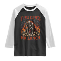 Three Coffees No Lunch Raglan Shirt Funny Medieval Knight Coffee Lover