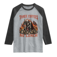 Three Coffees No Lunch Raglan Shirt Funny Medieval Knight Coffee Lover