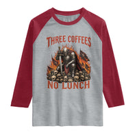 Three Coffees No Lunch Raglan Shirt Funny Medieval Knight Coffee Lover