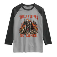 Three Coffees No Lunch Raglan Shirt Funny Medieval Knight Coffee Lover