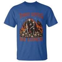 Three Coffees No Lunch T Shirt Funny Medieval Knight Coffee Lover