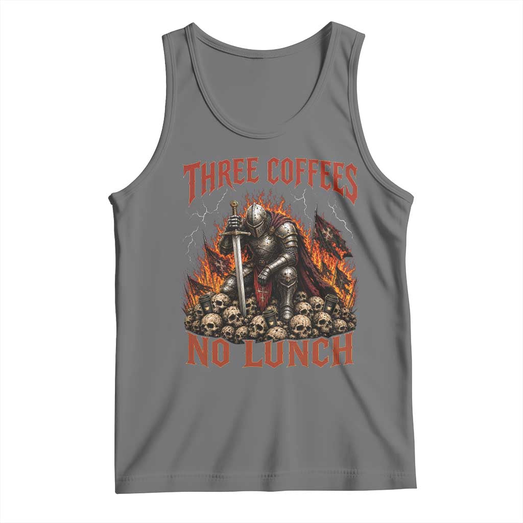 Three Coffees No Lunch Tank Top Funny Medieval Knight Coffee Lover