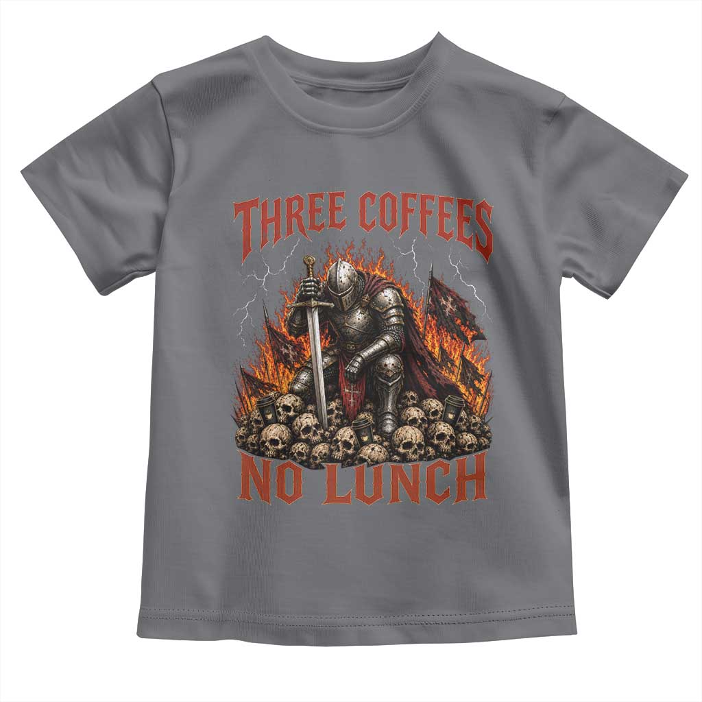 Three Coffees No Lunch Toddler T Shirt Funny Medieval Knight Coffee Lover
