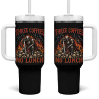 Three Coffees No Lunch Tumbler With Handle Funny Medieval Knight Coffee Lover