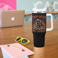 Three Coffees No Lunch Tumbler With Handle Funny Medieval Knight Coffee Lover