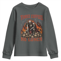 Three Coffees No Lunch Youth Sweatshirt Funny Medieval Knight Coffee Lover
