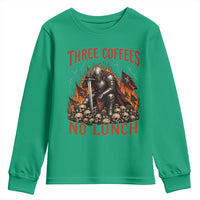 Three Coffees No Lunch Youth Sweatshirt Funny Medieval Knight Coffee Lover