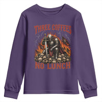 Three Coffees No Lunch Youth Sweatshirt Funny Medieval Knight Coffee Lover
