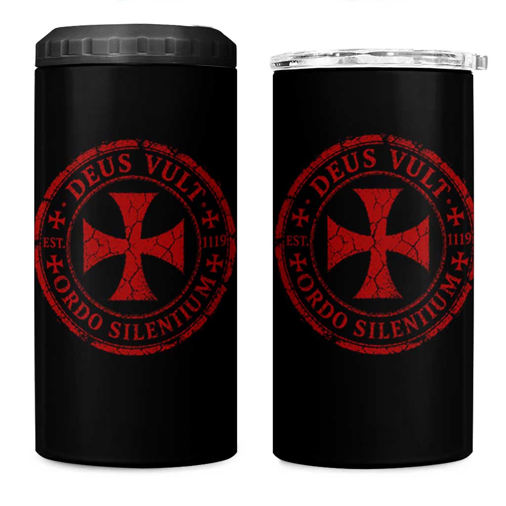 Deus Vult Ordo Silentium Knights Templar Est 1119 4 in 1 Can Cooler Tumbler Crusader Cross