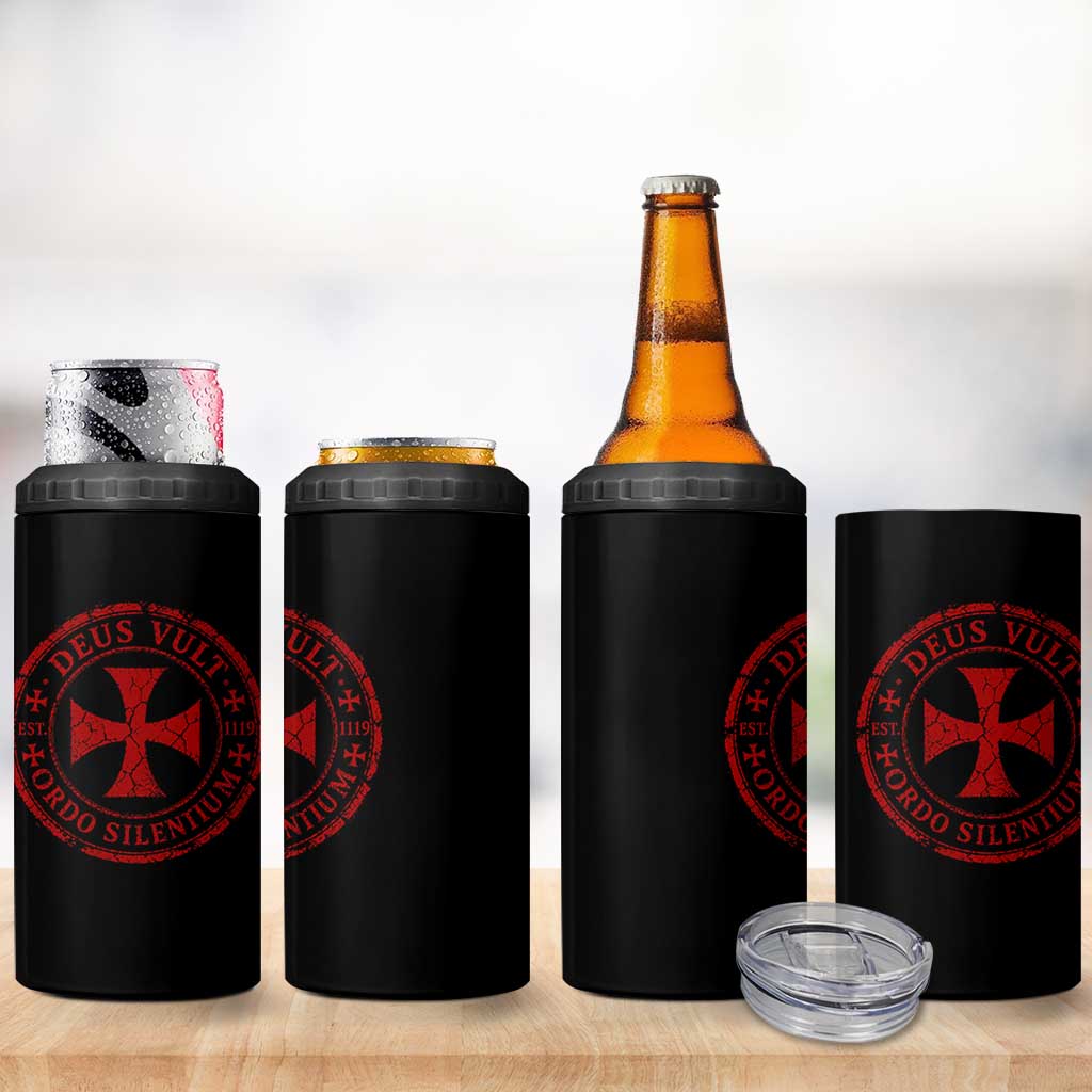 Deus Vult Ordo Silentium Knights Templar Est 1119 4 in 1 Can Cooler Tumbler Crusader Cross