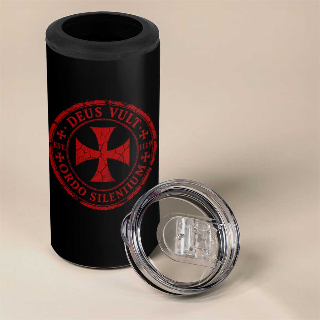 Deus Vult Ordo Silentium Knights Templar Est 1119 4 in 1 Can Cooler Tumbler Crusader Cross