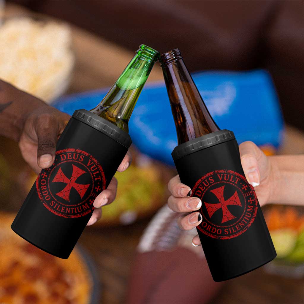 Deus Vult Ordo Silentium Knights Templar Est 1119 4 in 1 Can Cooler Tumbler Crusader Cross