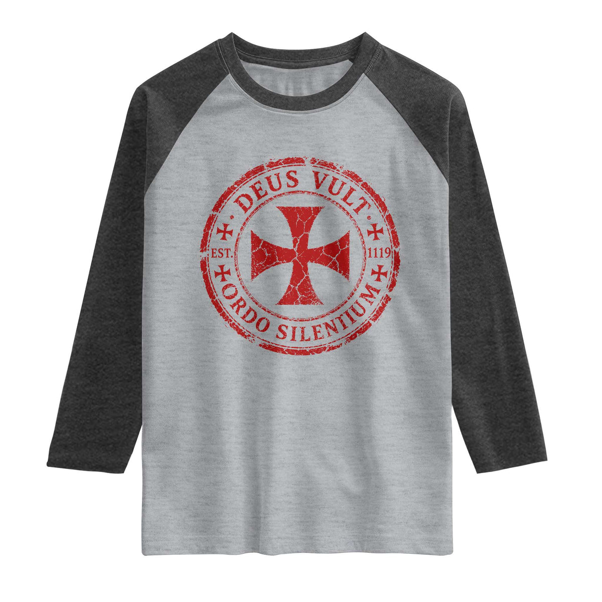 Deus Vult Ordo Silentium Knights Templar Est 1119 Raglan Shirt Crusader Cross