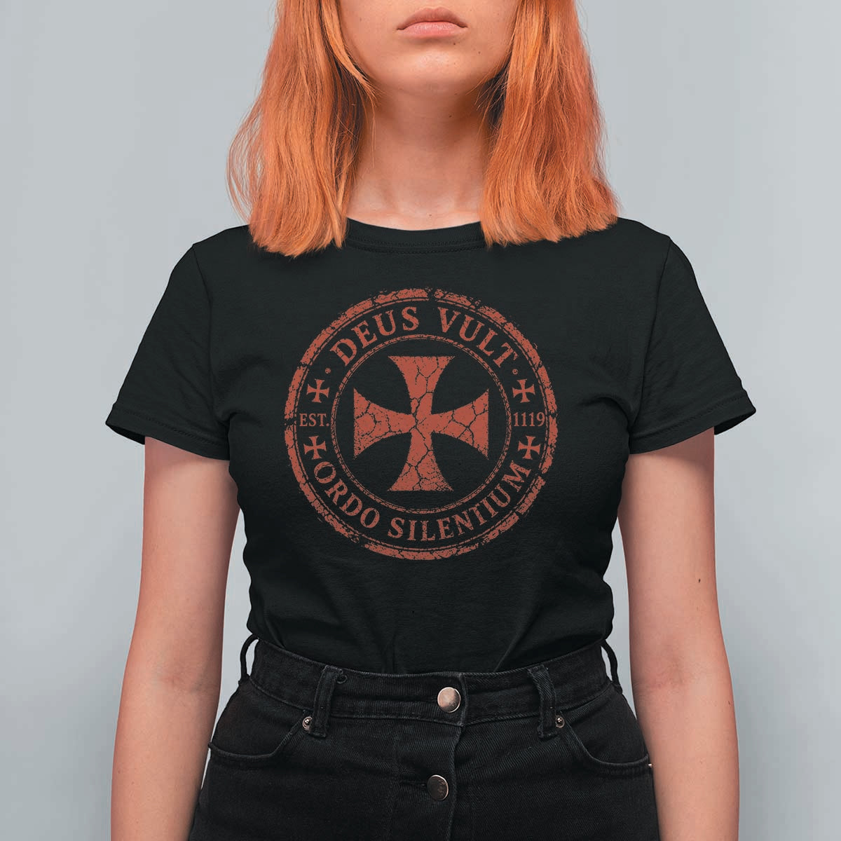 Deus Vult Ordo Silentium Knights Templar Est 1119 T Shirt For Women Crusader Cross