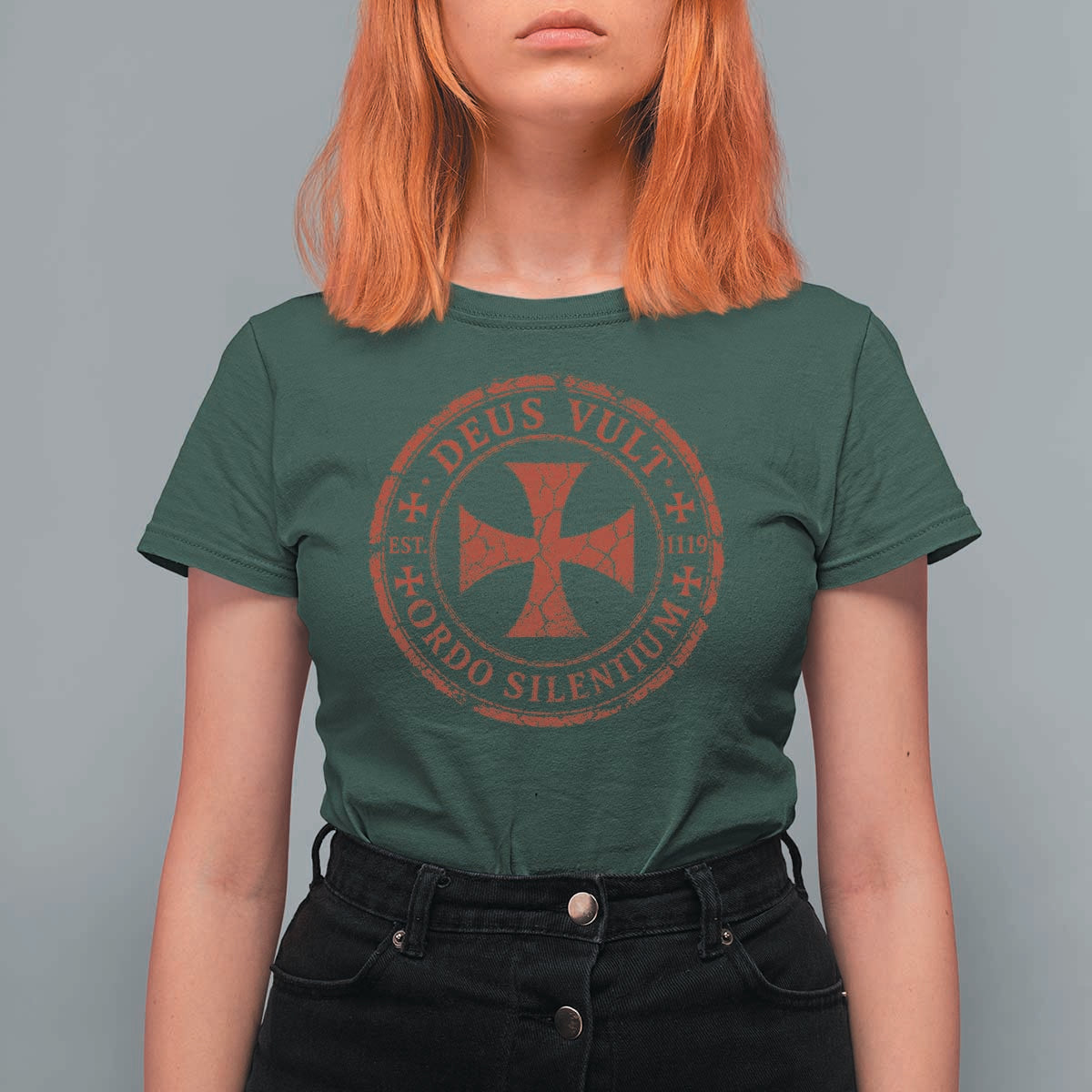 Deus Vult Ordo Silentium Knights Templar Est 1119 T Shirt For Women Crusader Cross