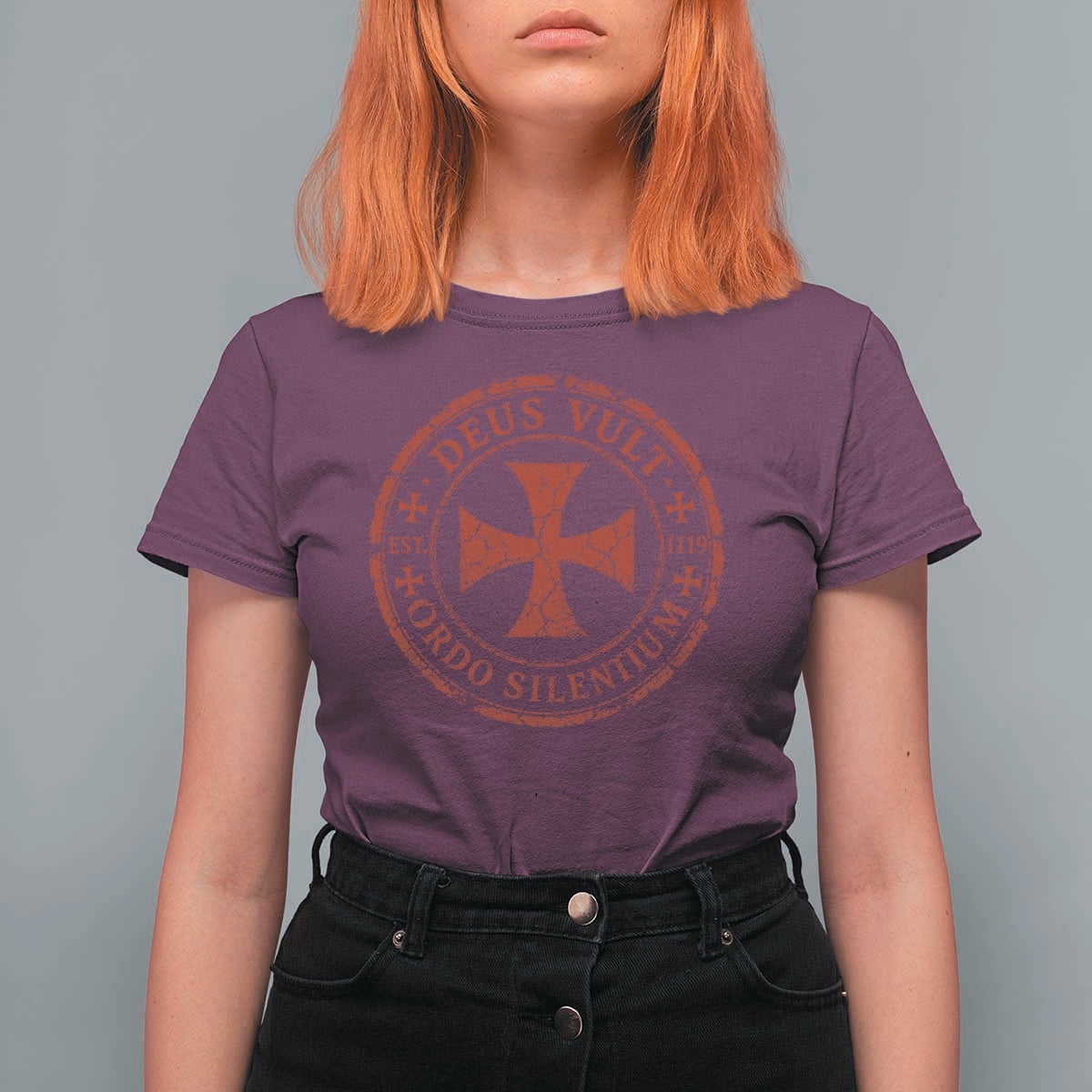 Deus Vult Ordo Silentium Knights Templar Est 1119 T Shirt For Women Crusader Cross