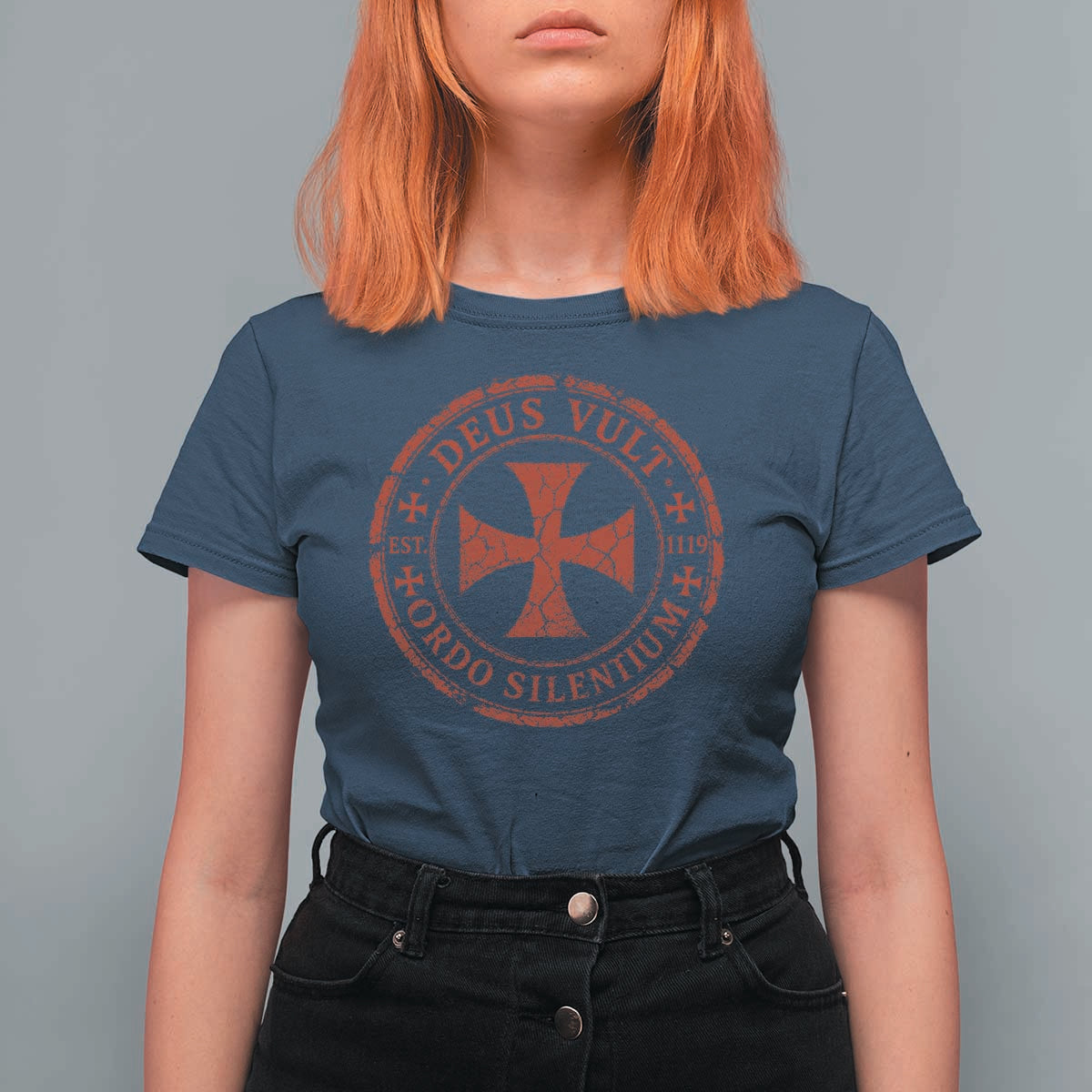 Deus Vult Ordo Silentium Knights Templar Est 1119 T Shirt For Women Crusader Cross