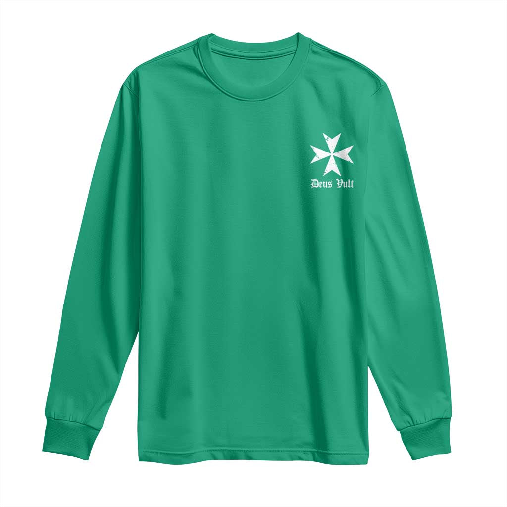 Knights Hospitaller Maltese Cross Catholic Christian Deus Vult Long Sleeve Shirt