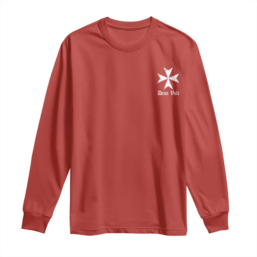 Knights Hospitaller Maltese Cross Catholic Christian Deus Vult Long Sleeve Shirt
