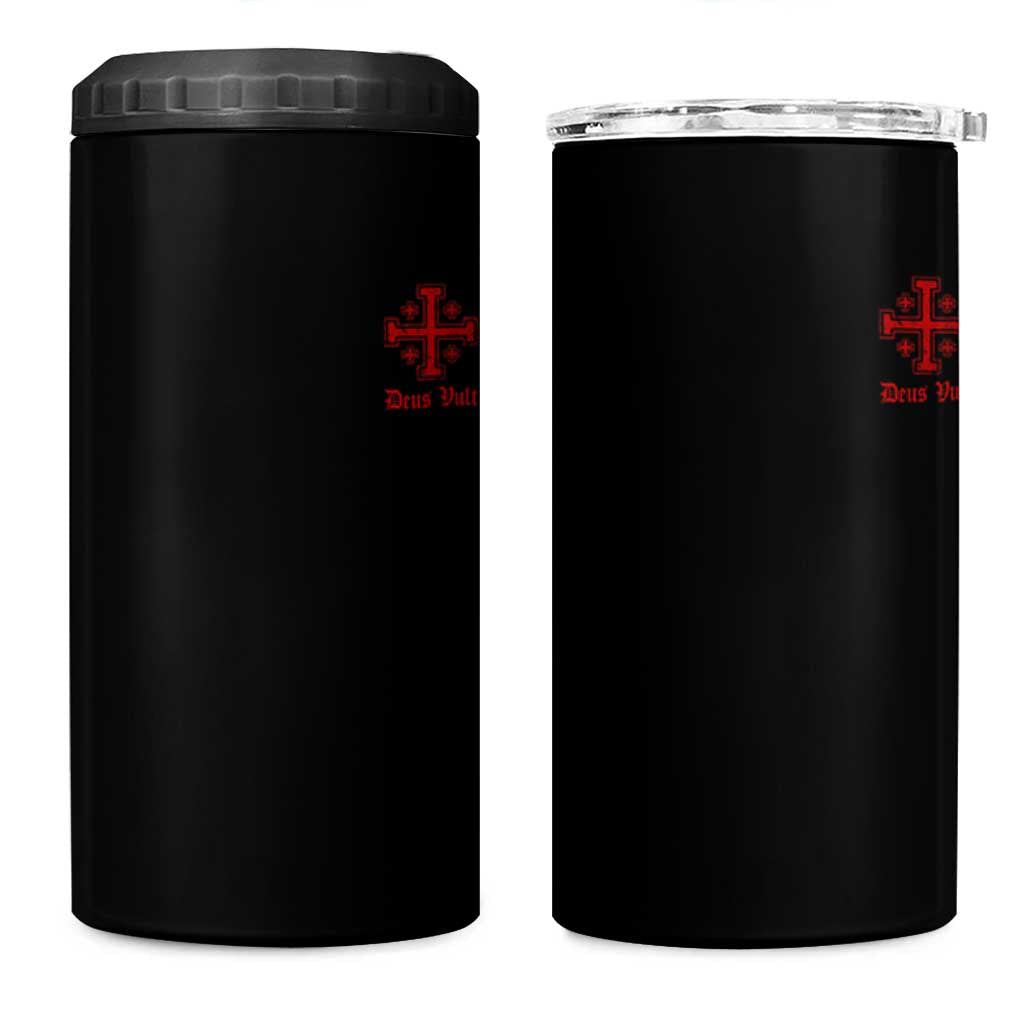 Deus Vult Catholic Knight Templar Jerusalem Cross 4 in 1 Can Cooler Tumbler