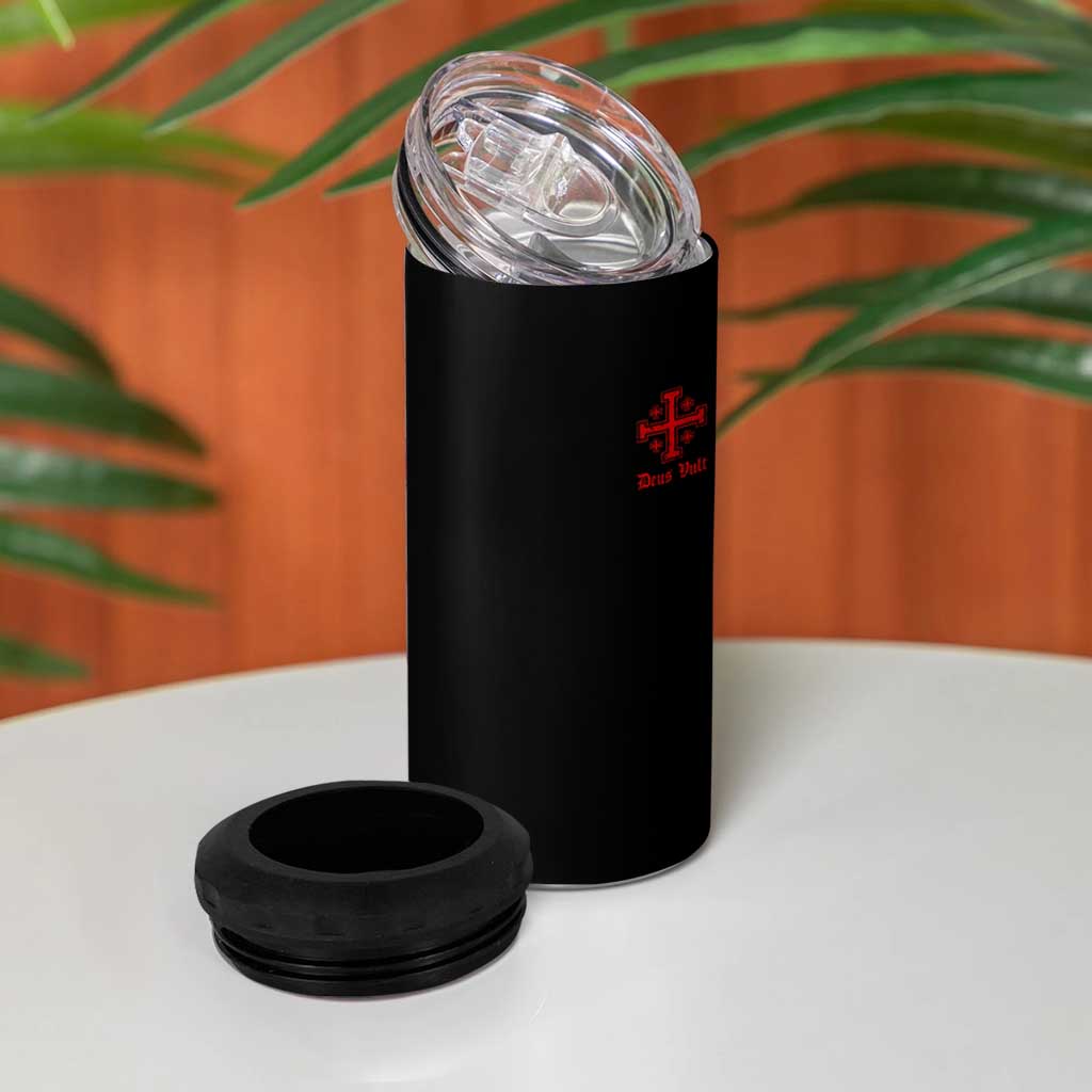 Deus Vult Catholic Knight Templar Jerusalem Cross 4 in 1 Can Cooler Tumbler