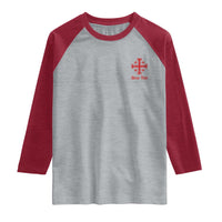 Deus Vult Catholic Knight Templar Jerusalem Cross Raglan Shirt