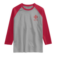 Deus Vult Catholic Knight Templar Jerusalem Cross Raglan Shirt