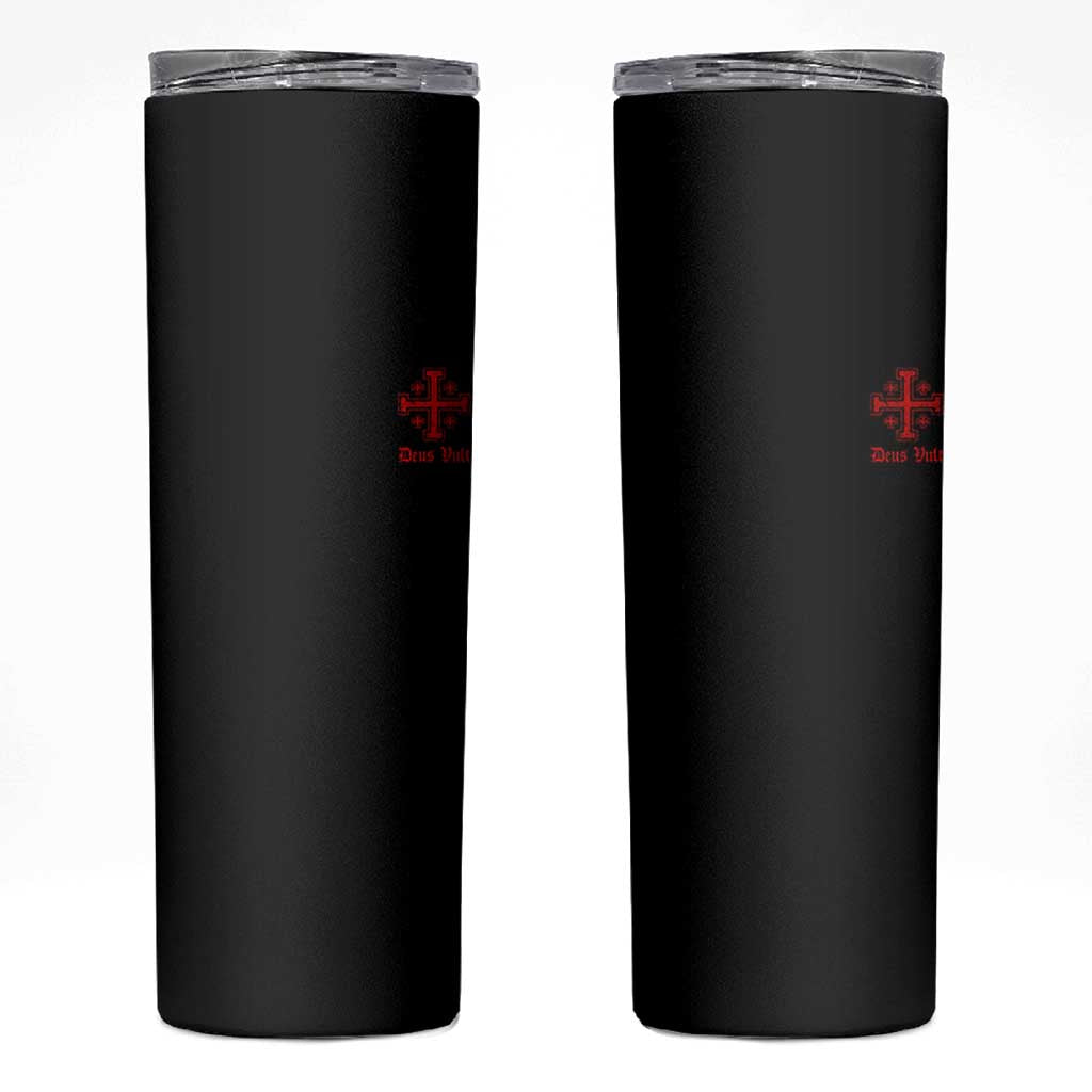 Deus Vult Catholic Knight Templar Jerusalem Cross Skinny Tumbler