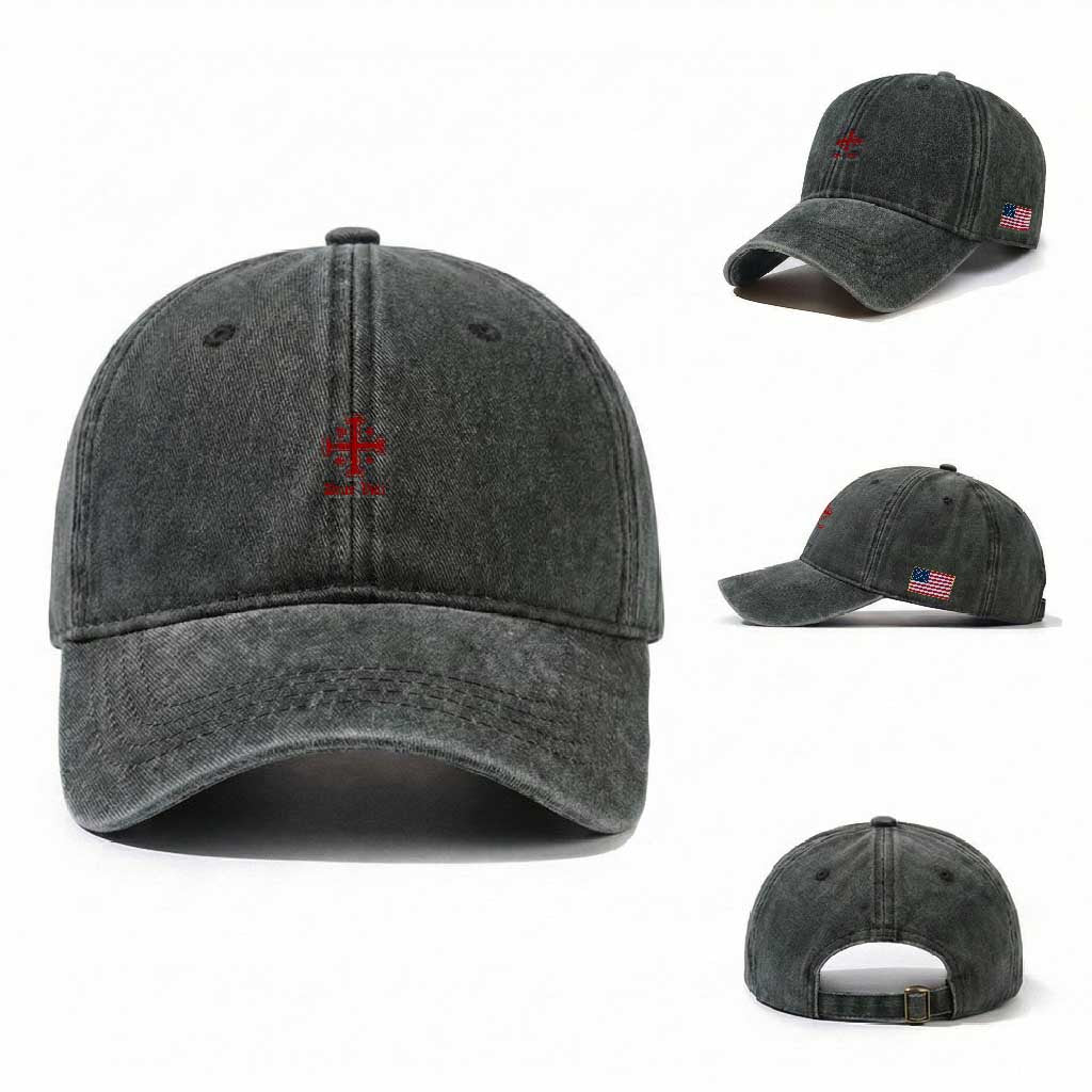 Deus Vult Catholic Knight Templar Jerusalem Cross Washed Cotton Baseball Cap