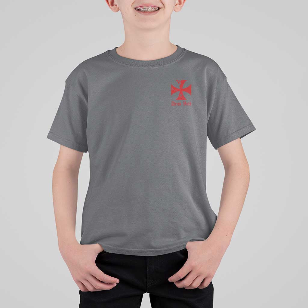 Deus Vult Catholic Knight Templar Crusader Cross Faith T Shirt For Kid