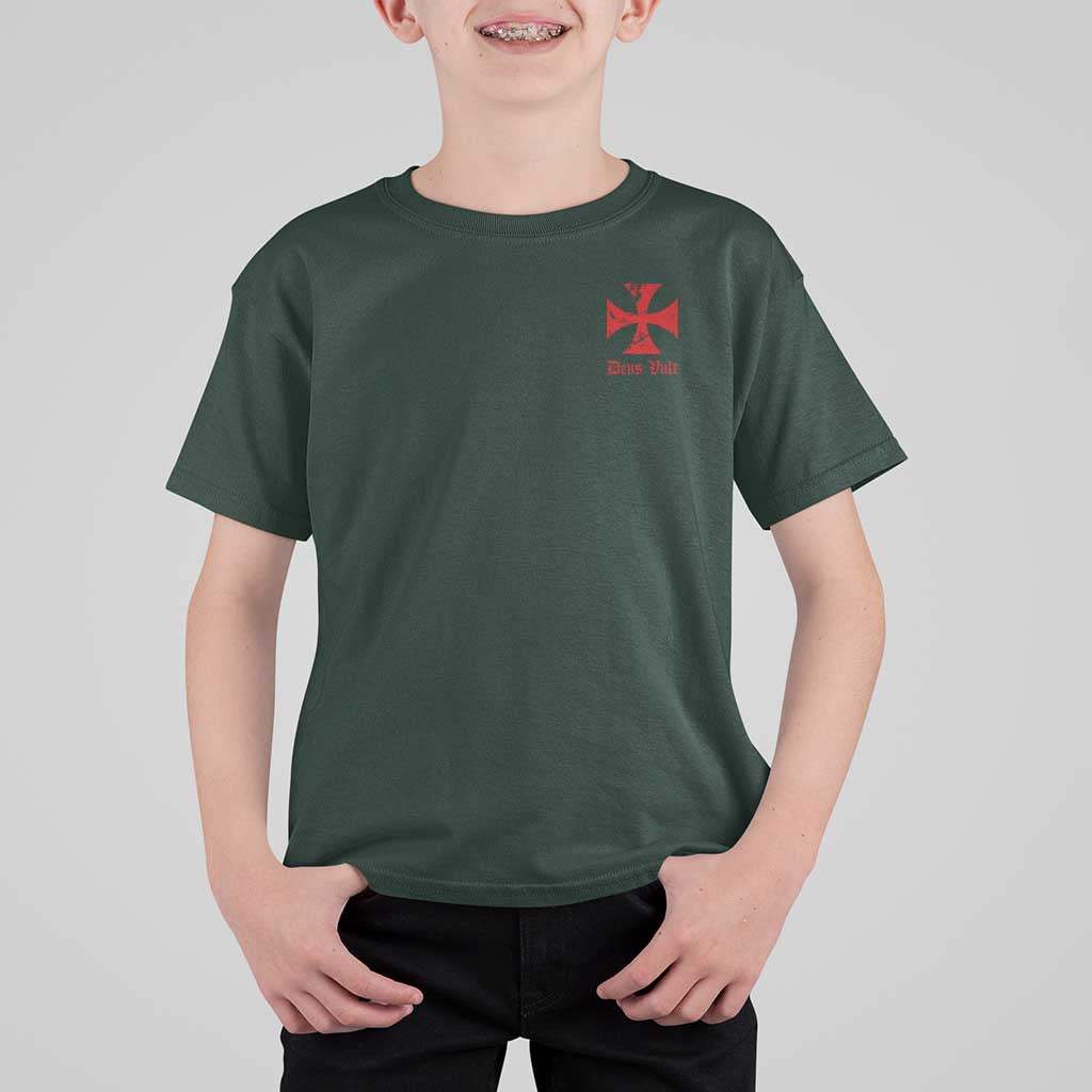 Deus Vult Catholic Knight Templar Crusader Cross Faith T Shirt For Kid