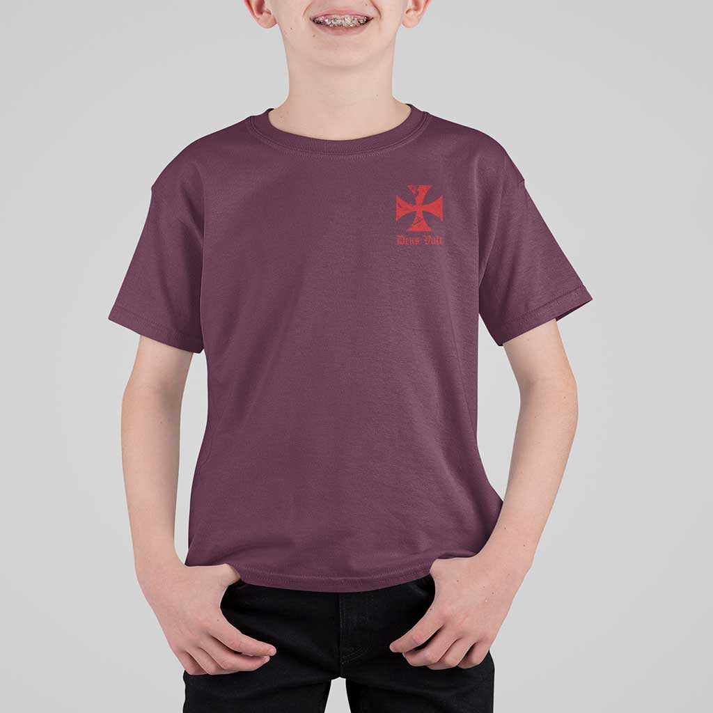 Deus Vult Catholic Knight Templar Crusader Cross Faith T Shirt For Kid