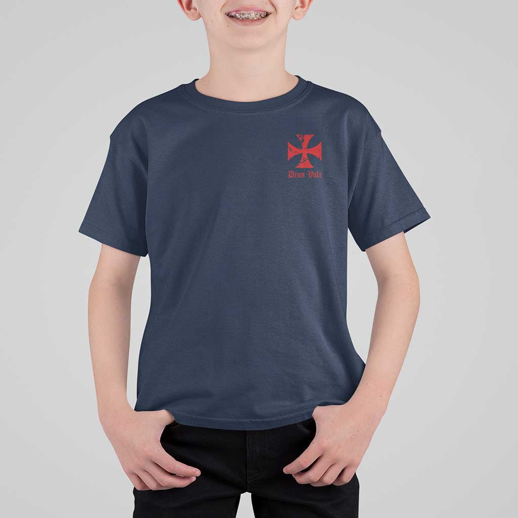 Deus Vult Catholic Knight Templar Crusader Cross Faith T Shirt For Kid