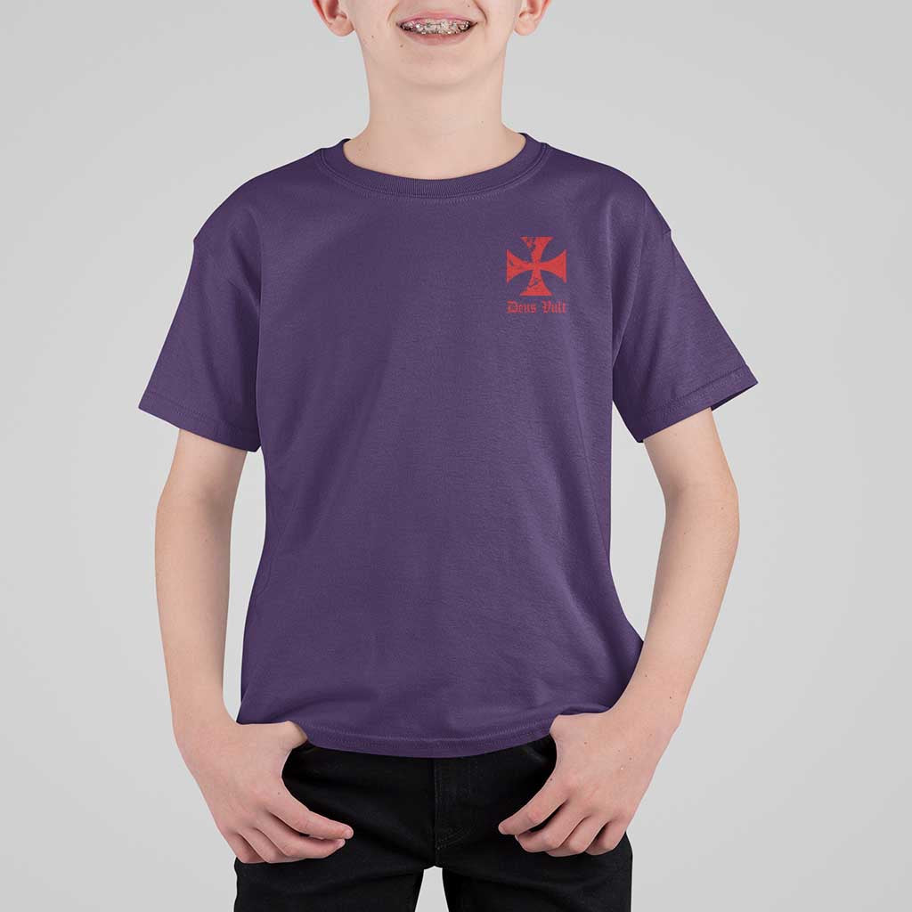 Deus Vult Catholic Knight Templar Crusader Cross Faith T Shirt For Kid