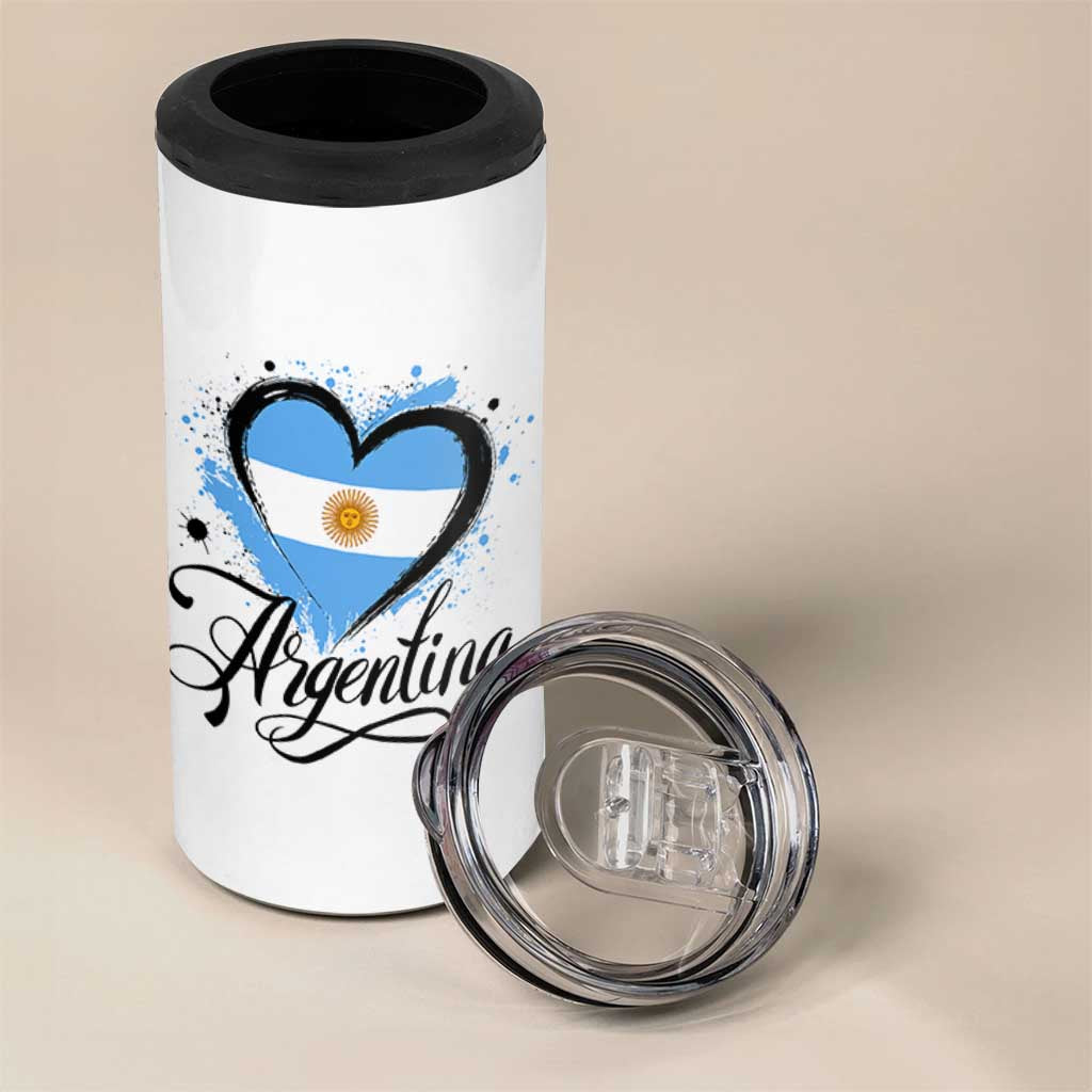Argentina Heart Argentinian Flag Sun of May Patriotic 4 in 1 Can Cooler Tumbler