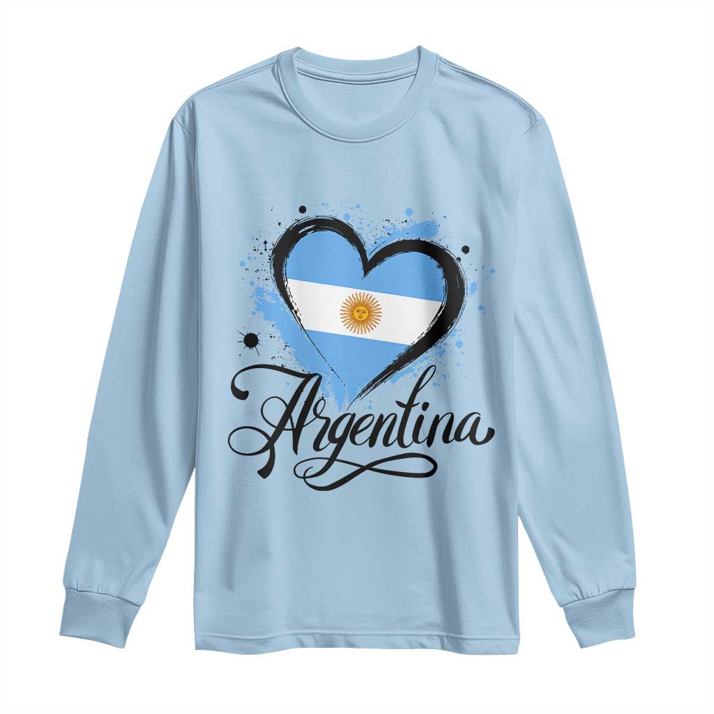 Argentina Heart Argentinian Flag Sun of May Patriotic Long Sleeve Shirt