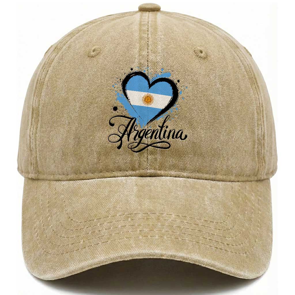 Argentina Heart Argentinian Flag Sun of May Patriotic Washed Cotton Baseball Cap