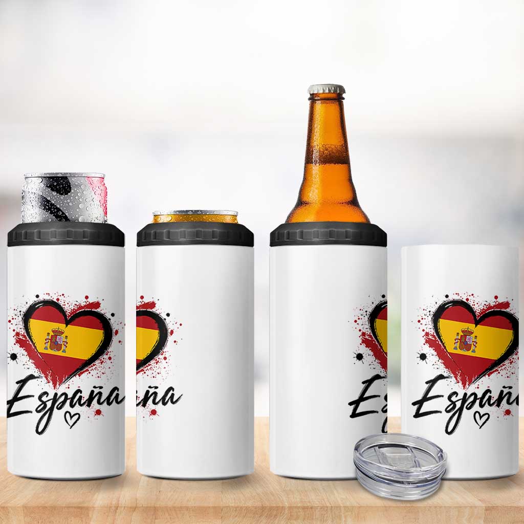 Espana Heart Spanish Flag Patriotic Spain Pride 4 in 1 Can Cooler Tumbler