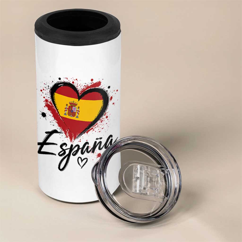 Espana Heart Spanish Flag Patriotic Spain Pride 4 in 1 Can Cooler Tumbler