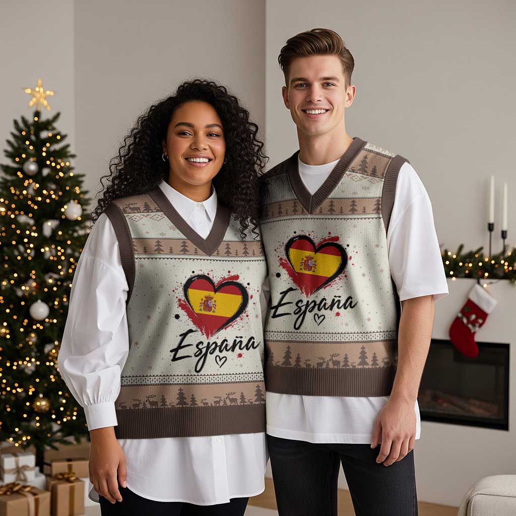 Espana Heart Spanish Flag Patriotic Spain Pride V-Neck Knit Sweater Vest
