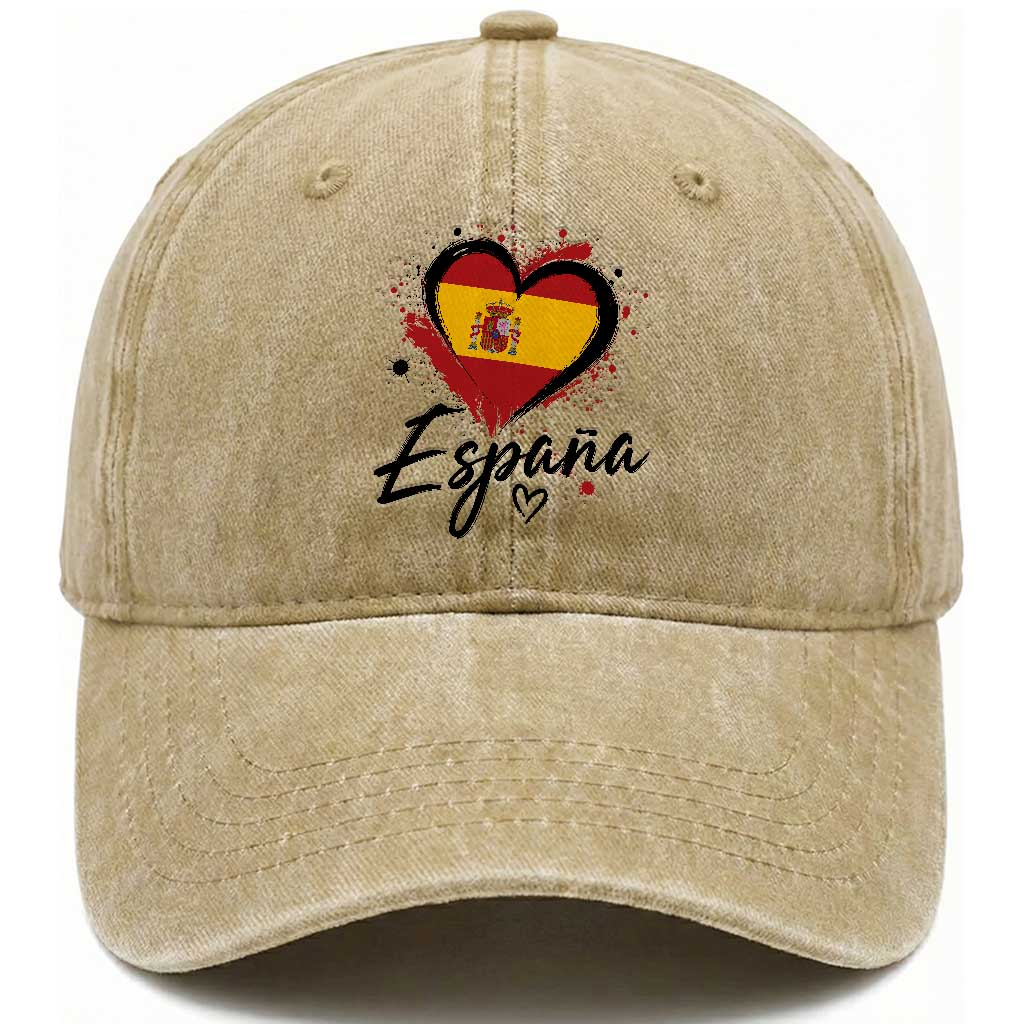 Espana Heart Spanish Flag Patriotic Spain Pride Washed Cotton Baseball Cap