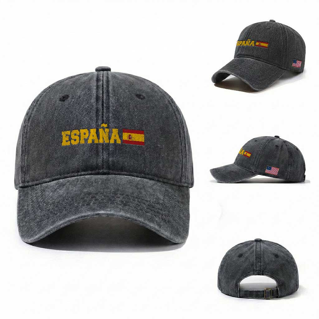 Espana Spain Vintage Sports Design Spanish Flag Washed Cotton Baseball Cap